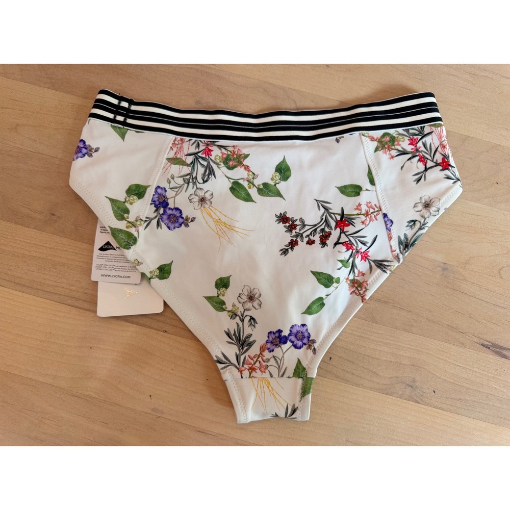 Athleta Gold Coast Floral Swim Bottom White Striped Mid Rise Full Coverage S NEW - Picture 5 of 5